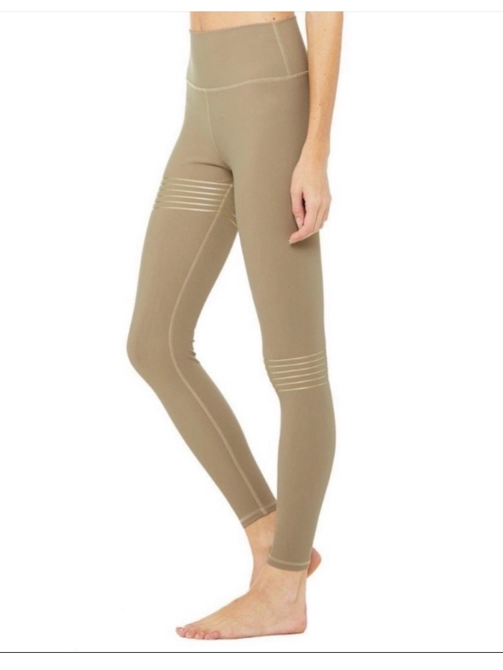 Alo Yoga Vapor Legging Taupe Gravel GOLD SYMBOL Stripe High Waist size XXS 28”